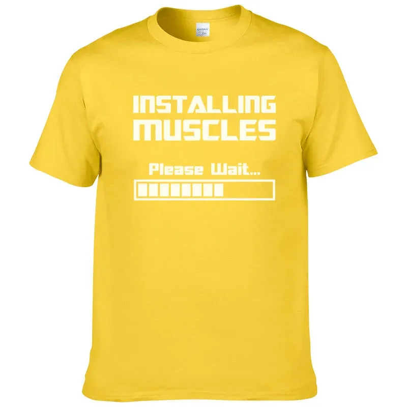 Summer Casual Cotton Short Sleeve T-Shirt - Installing Muscles, Funny Graphic Tee for Men & Women