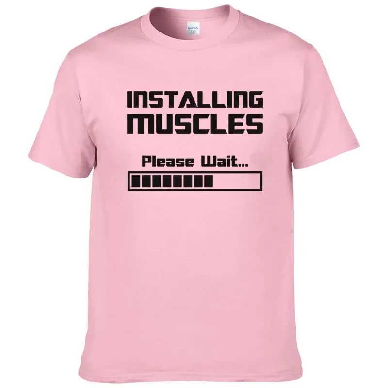 Summer Casual Cotton Short Sleeve T-Shirt - Installing Muscles, Funny Graphic Tee for Men & Women