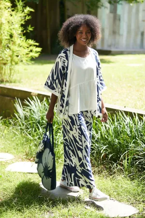 Tara Vao Line Print Short Kimono