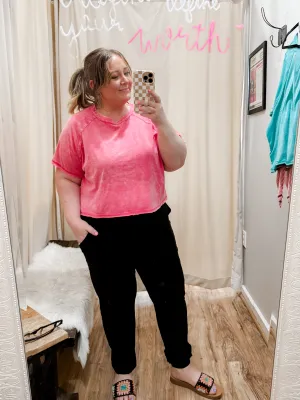 Tina Fuchsia Oversized Acid Wash Crop Tee