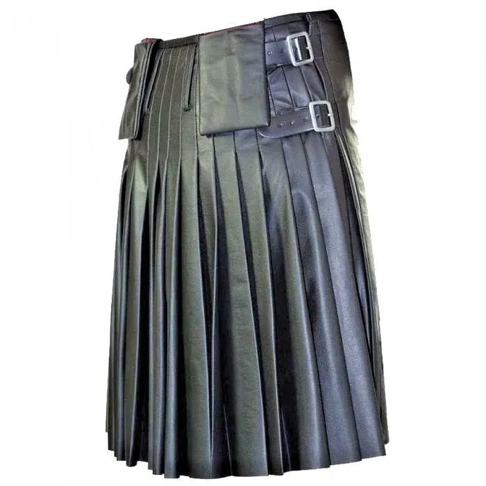 Unisex Gothic Real leather kilt Scottish kilt with pockets