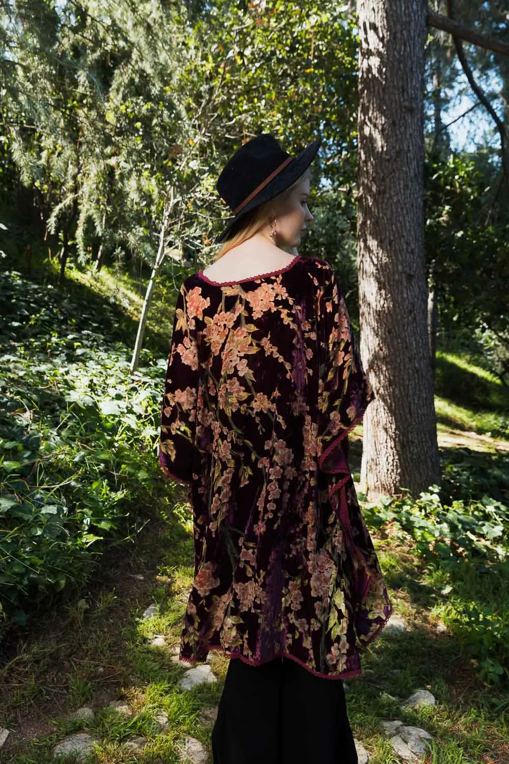 Velvet Bloom Longline Kimono w/ Cinched Armholes