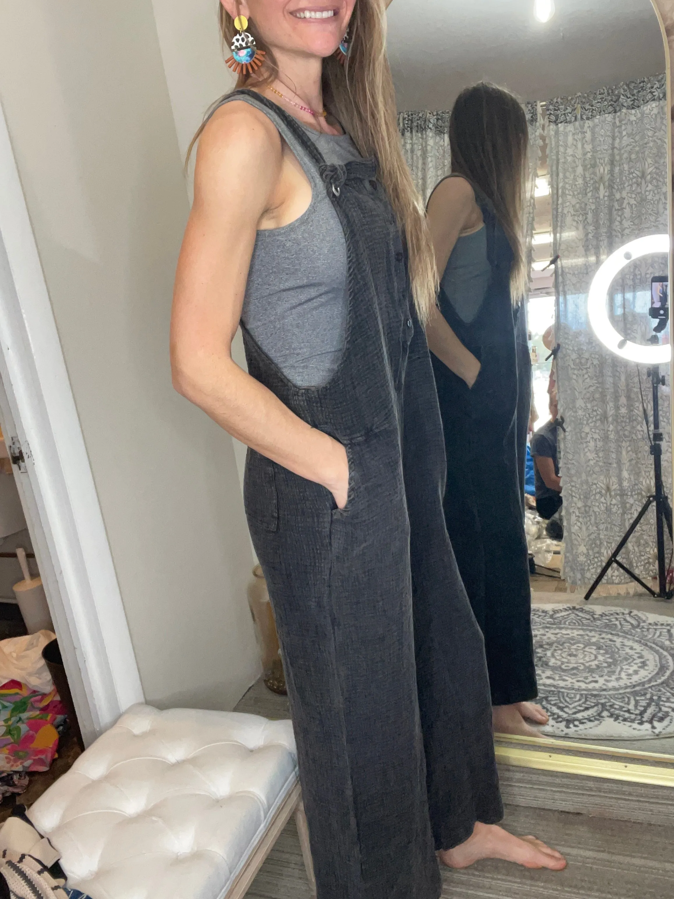 Washed henley overalls - Black