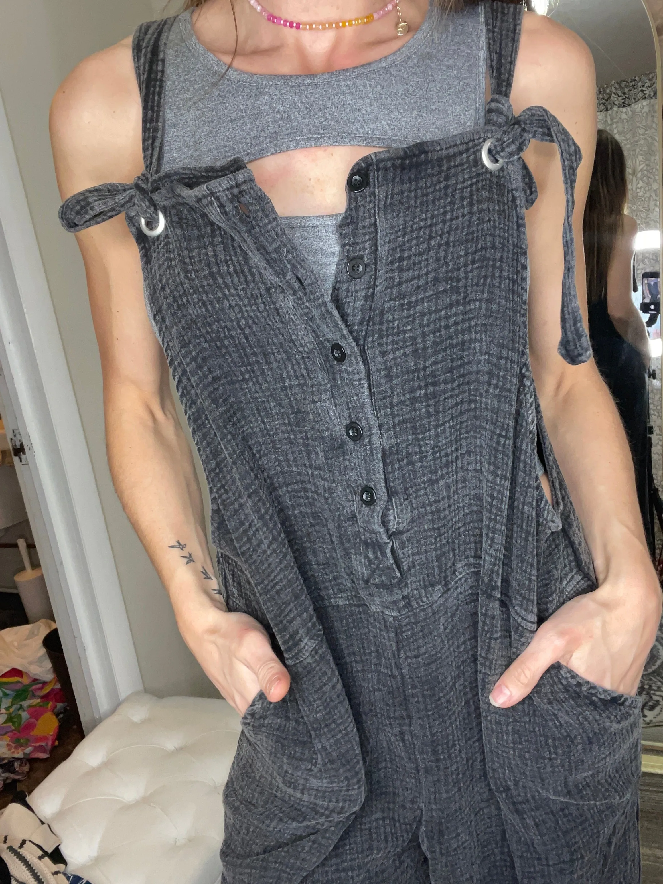 Washed henley overalls - Black