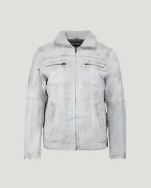 White Wax Leather Biker Jacket