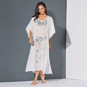 Wholesale Custom Stylish Split V-neck Sexy Summer Beach White Lace Dress Cover Up