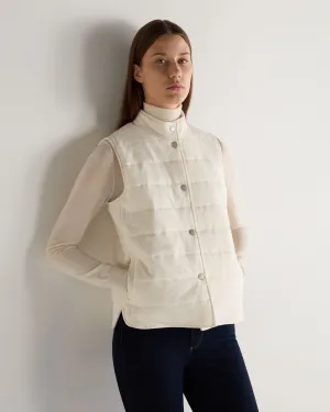 Women's Button Through Cotton Blend Quilted Gilet New Ivory White