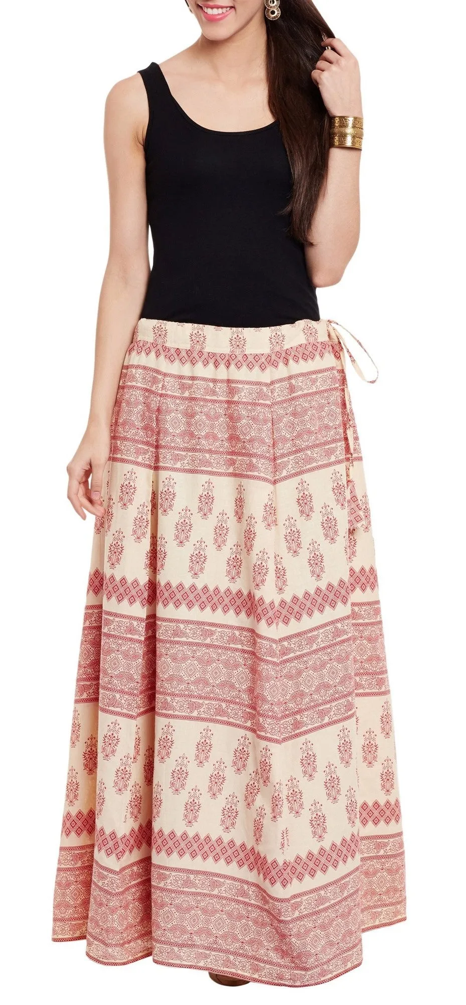 Womens Cotton Printed Skirt Ethnic And Tribal Motifs ,4XL,Red