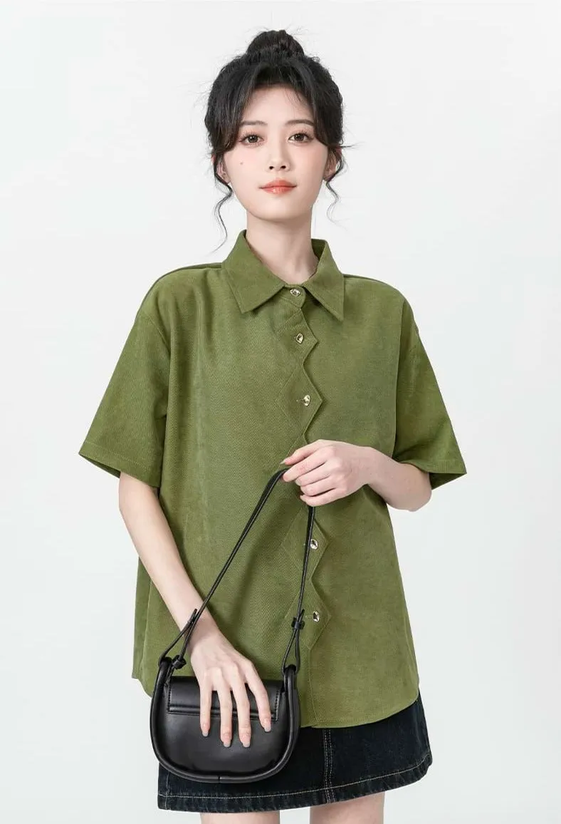 Zigzag Button Collared Top