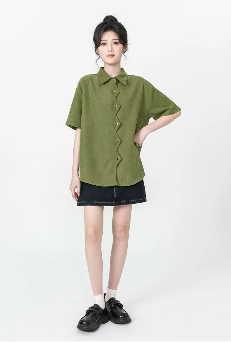 Zigzag Button Collared Top