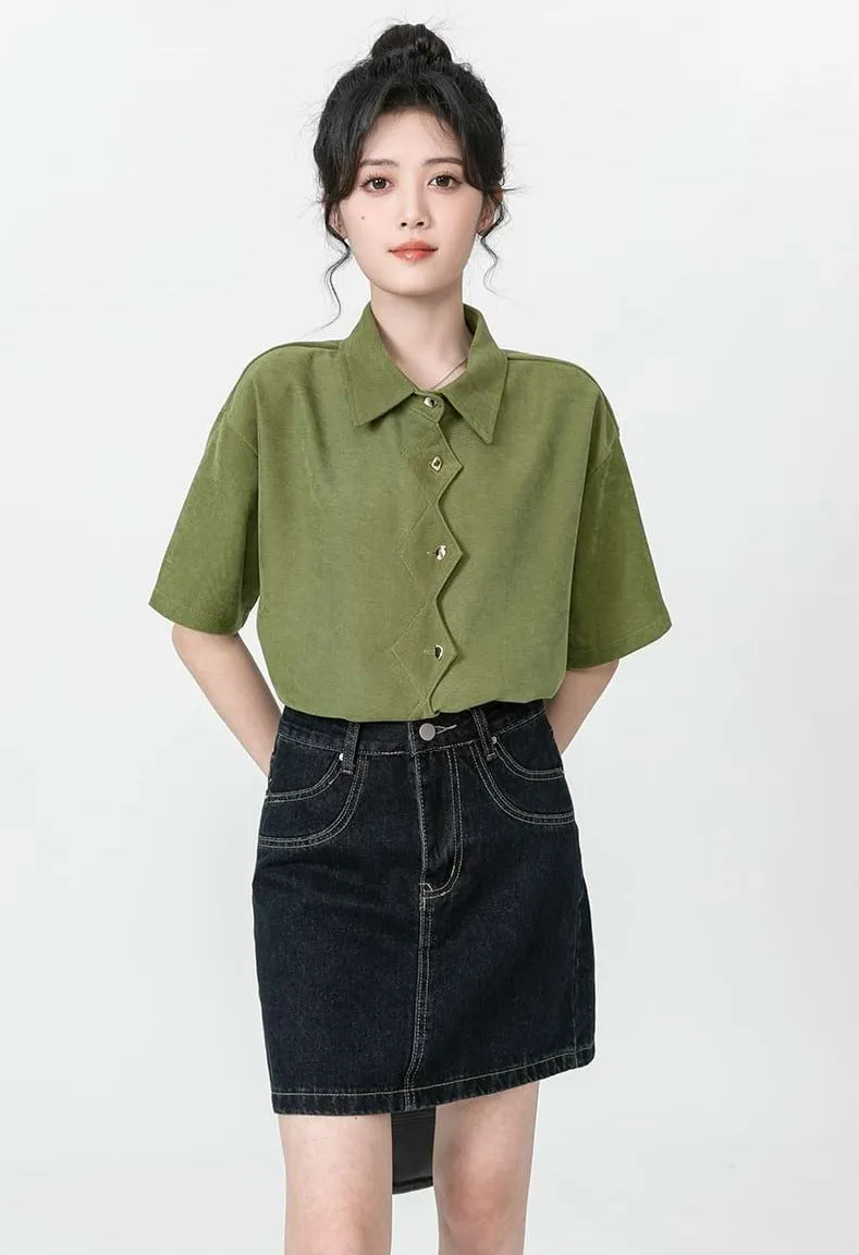 Zigzag Button Collared Top