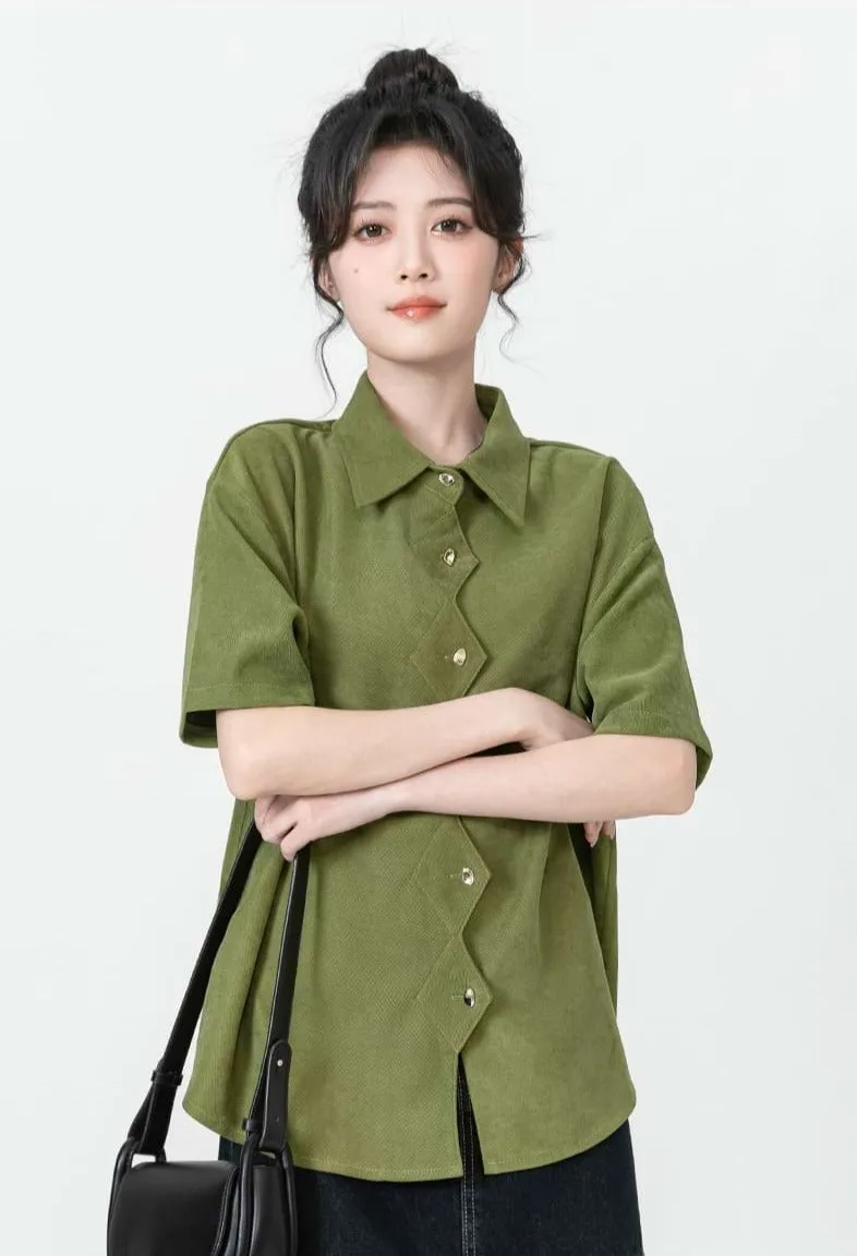 Zigzag Button Collared Top